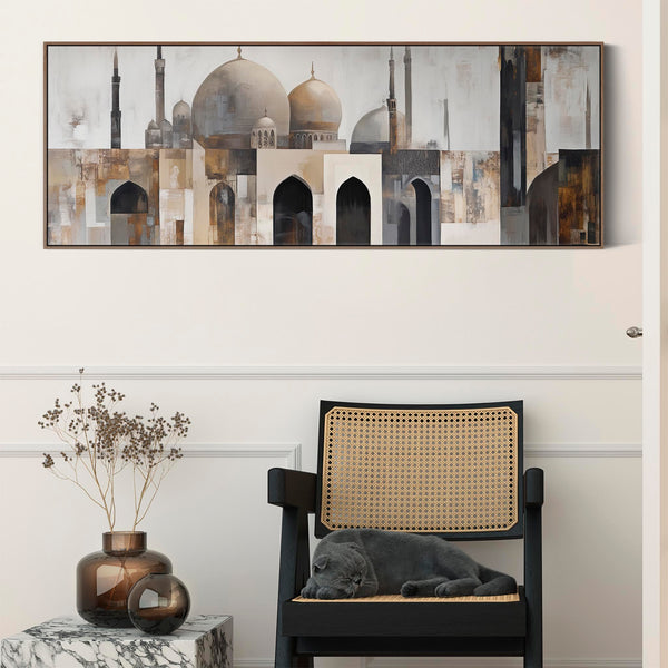 Wide Modern Framed Islamic Wall Art Canvas - Mosque Skyline