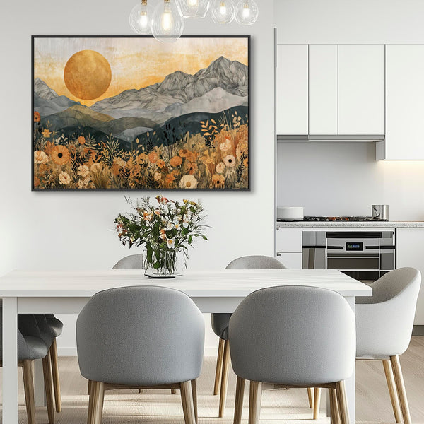 Large Boho Framed Canvas Art Ochre Abstract Landscape - Dawn