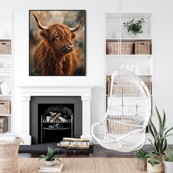 Rab - Highland Cow - Rust & Stone - Framed Scottish Coo Artwork