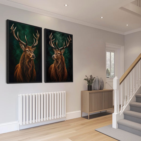 Rivals - Highland Stag Scottish Framed Canvas Wall Art Set of 2