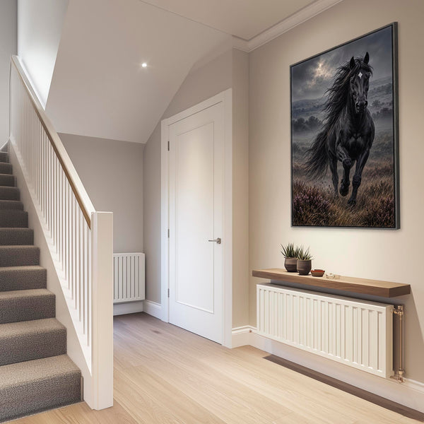 Black Running Friesian Horse Framed Canvas - Homeward Bound
