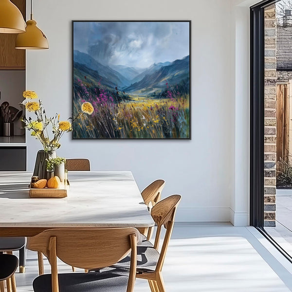 Large Scottish Highland Framed Canvas Art - Wildflower Glen