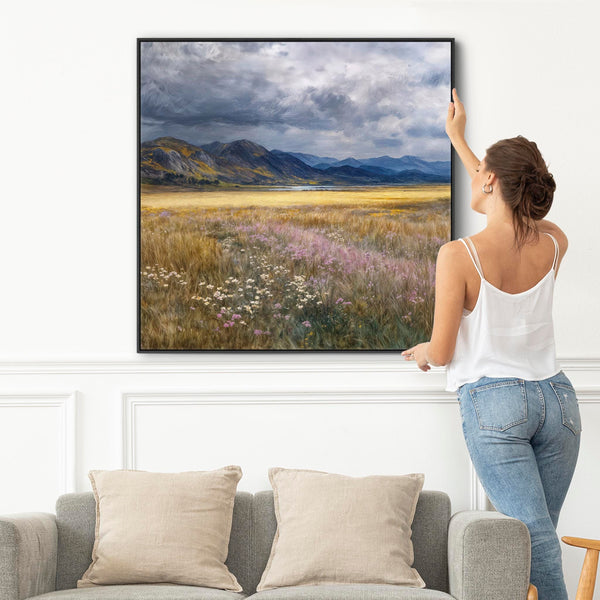 Scottish Highland Landscape Framed Canvas Art - Heather Meadow