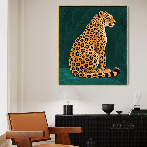 Selena - Gold & Green Leopard Maximalist Framed Canvas Wall Art