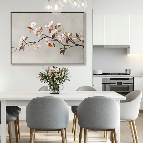 Warm Scandi Neutral Framed Blossom Wall Art for lounge - Tawny
