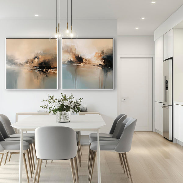 Pair of Oversized Framed Canvases Teal Illusion - Set of 2