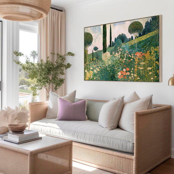 Gustav Klimt Inspired Summer Meadow Framed Landscape Canvas Art