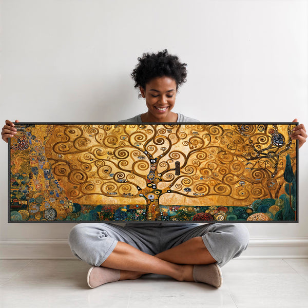 Wide Gustav Klimt inspired Tree of Life Framed Canvas Artwork