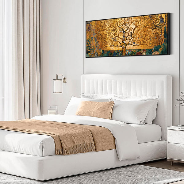 Wide Gustav Klimt inspired Tree of Life Framed Canvas Artwork