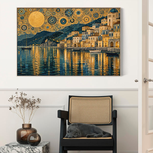 Blue Yellow Framed Canvas Art Gustav Klimt inspired - Twilight