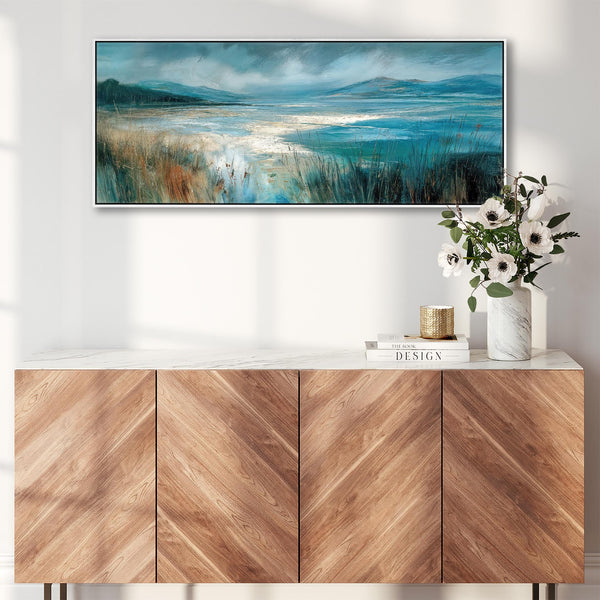 Wide Irish Coastal Beach Framed Canvas Picture - Atlantic Wind
