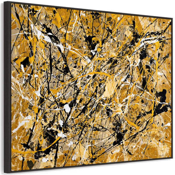 Jackson Pollock Drip Style Art XL Framed Mustard Yellow Canvas