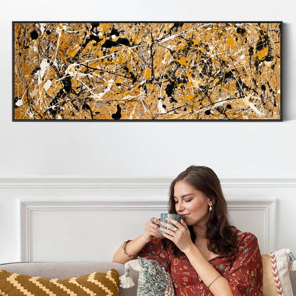 Wide Jackson Pollock Drip Style - Panoramic Framed Canvas Art