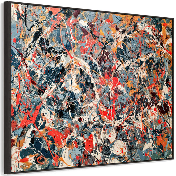 Large Jackson Pollock Inspired Framed Canvas Art - Slate Storm