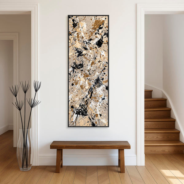 Tall Jackson Pollock Splash Style Framed Vertical Canvas Art
