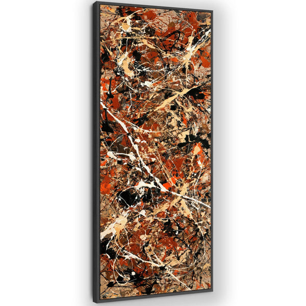 Jackson Pollock Style Abstract Framed Canvas Art - Rust Cream