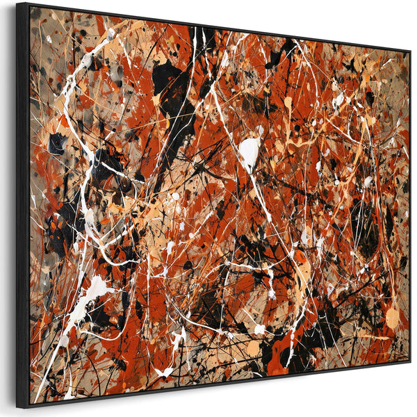 Orange Rust Cream Framed Canvas Jackson Pollock Style Abstract