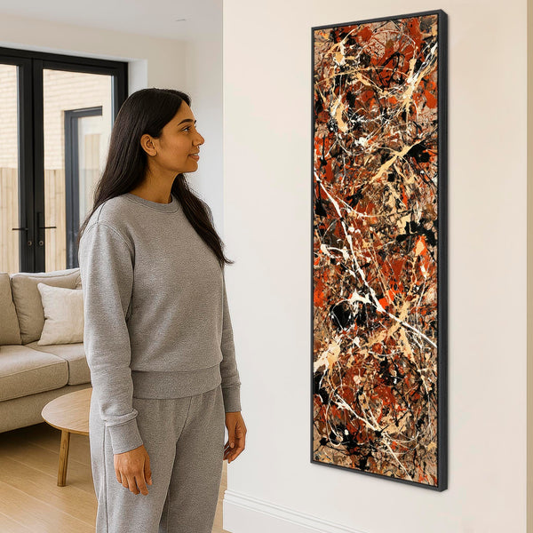 Jackson Pollock Style Abstract Framed Canvas Art - Rust Cream