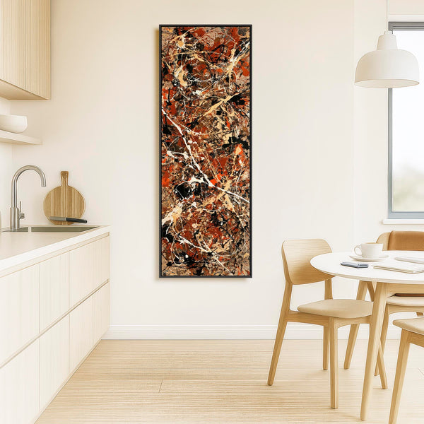 Jackson Pollock Style Abstract Framed Canvas Art - Rust Cream