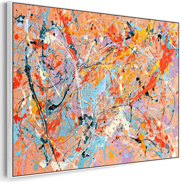Bright Colourful Framed Canvas Art Jackson Pollock Style - Aura
