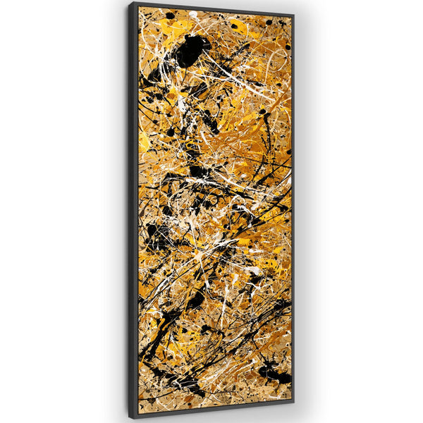 Tall Jackson Pollock Style - Vertical Framed Mustard Canvas