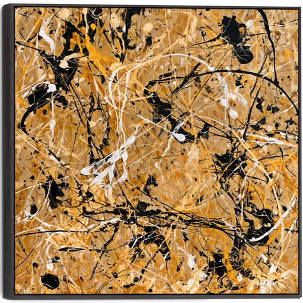 Large Square Jackson Pollock Style - Framed Mustard Wall Art