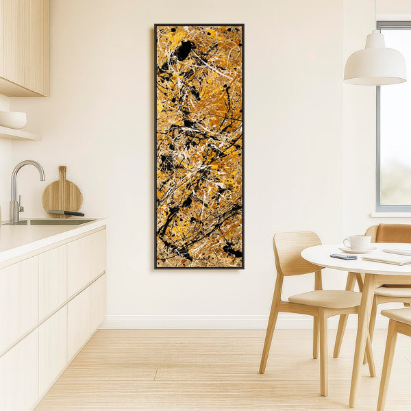 Tall Jackson Pollock Style - Vertical Framed Mustard Canvas