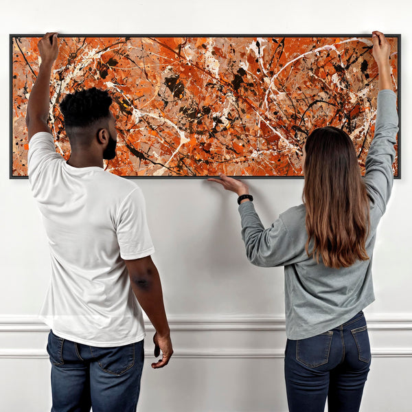 Wide Abstract Panoramic Wall Art Framed Jackson Pollock Style