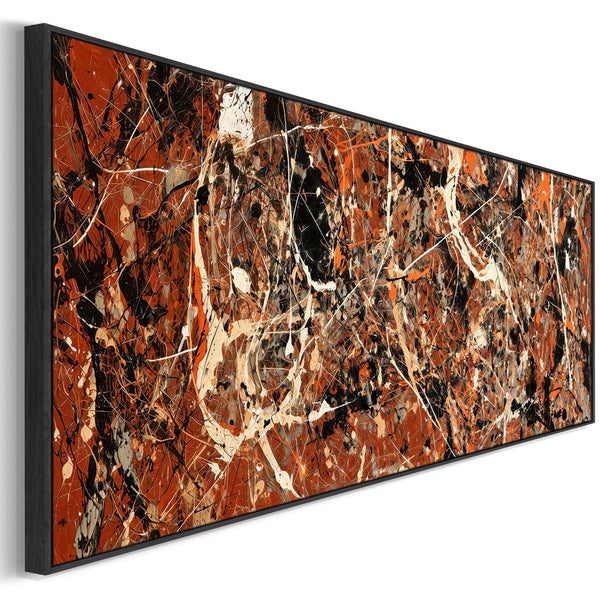 Abstract Canvas Wall Art Framed Jackson Pollock Style - Rust