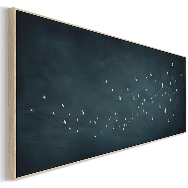 Japandi Flock Birds - Blue Canvas Artwork - Frame Included