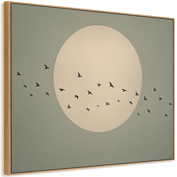 Japandi Moon - Flight Birds - Framed Canvas - Sage Green