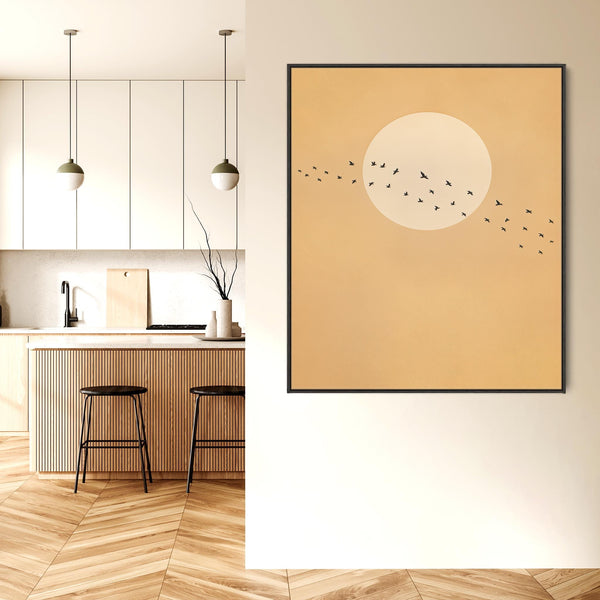 Mustard Yellow Canvas Art Japandi Moon - Frame Included