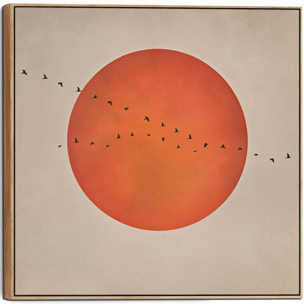 Japandi Rust Orange Moon - Canvas Picture - Frame Included