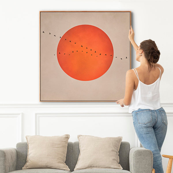 Japandi Rust Orange Moon - Canvas Picture - Frame Included