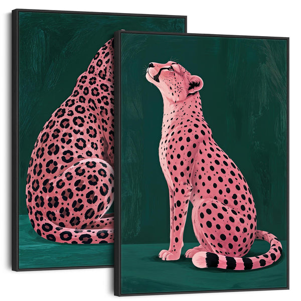 Kinship - Pink Green Unique Maximalist Framed Canvas - Set of 2