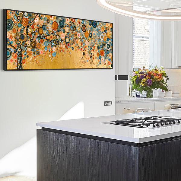 Wide Yellow Blue Gustav Klimt inspired Tree of Life Canvas Art