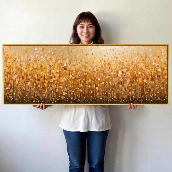 Wide Yellow Gold Abstract Bedroom Framed Canvas over Bed Art