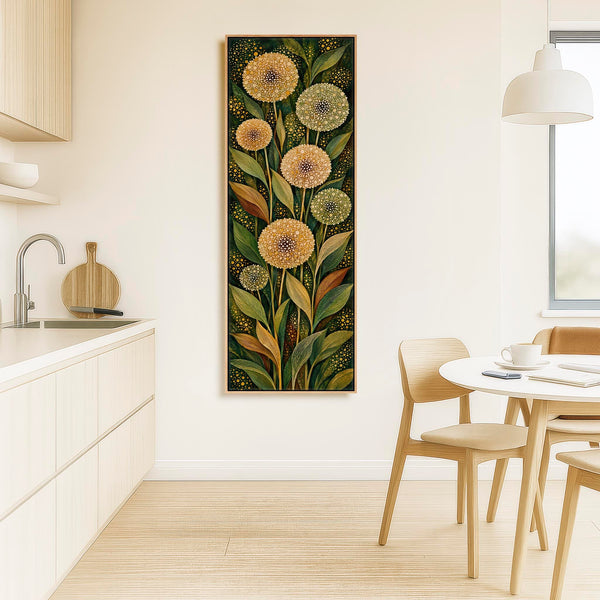 Tall Hallway Framed Canvas - Green Cream Upright Art for Hall