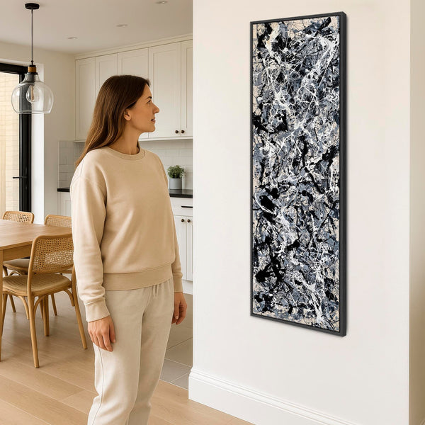 Tall Abstract Hallway Wall Art - Vertical Grey Pollock Style