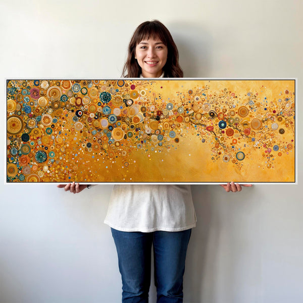 Wide Yellow Abstract Gustav Klimt inspired Kitchen Canvas Art