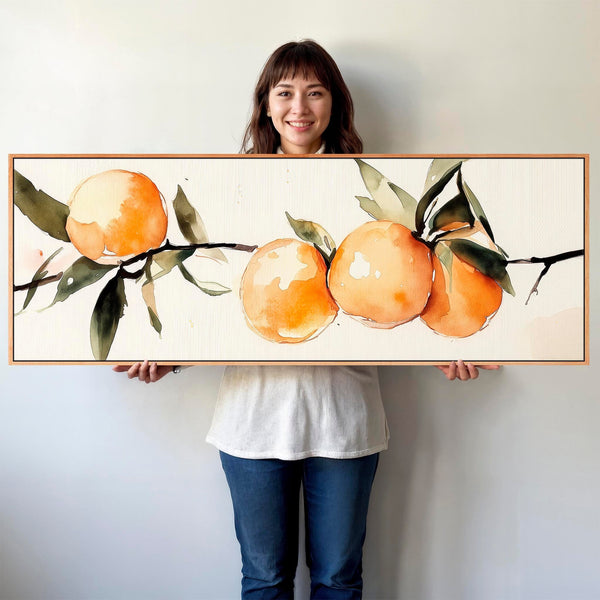 Wide Orange Kitchen Wall Art Framed Horizontal Canvas - Fruit Harvest for Kitchen