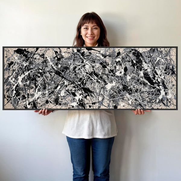 Wide Grey Bedroom Wall Art - Long Neutral over Bed Abstract