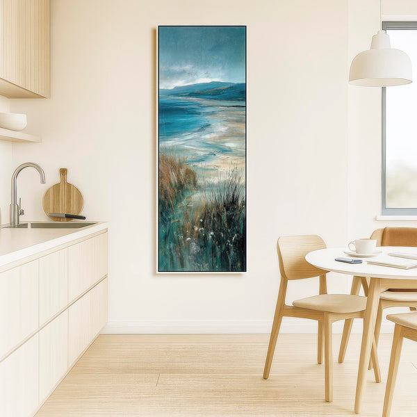 Tall Irish Coastal Framed Wall Art Canvas - Teal Blue - Storm