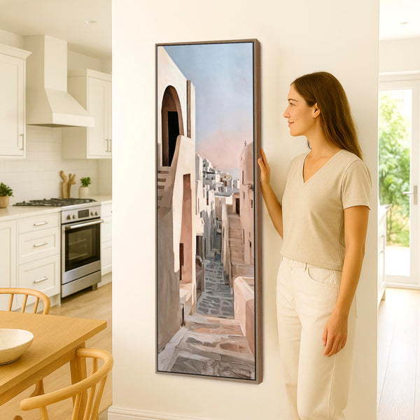 Tall Neutral Framed Hallway Wall Art - Greek Island Memories