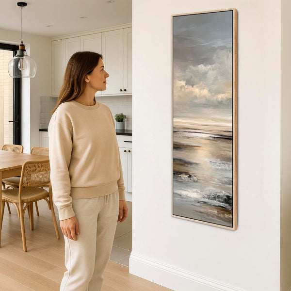 Tall Neutral Beige Entrance Hall Framed Canvas Art for Hallway