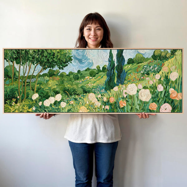 Wide Bedroom Framed Wall Art - Abstract Van Gogh Spring Meadow