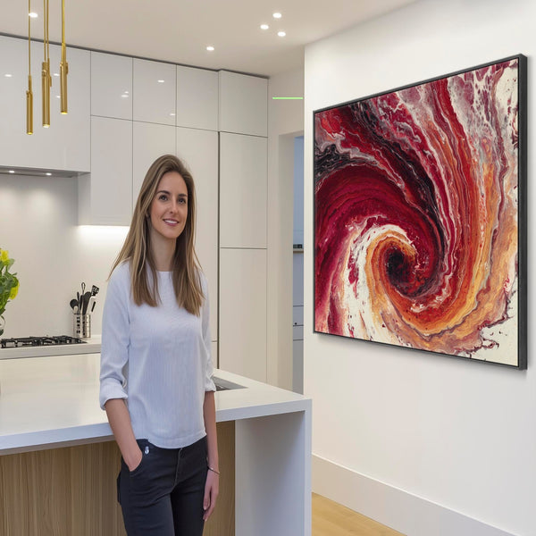 Deep Red Framed Canvas Wall Art - Abstract Cherry Inferno