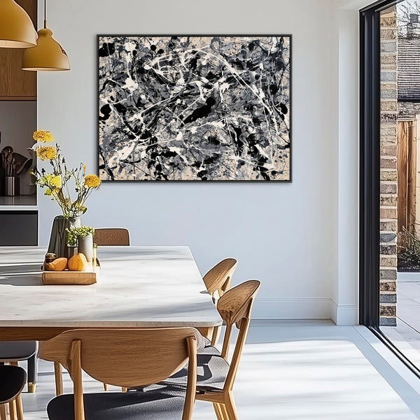 Abstract Living Room Framed Canvas Picture - Beige Black - Sway