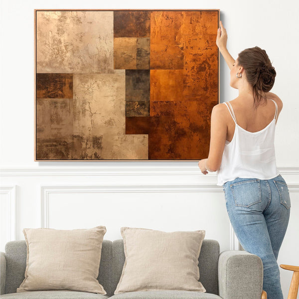 Rust Orange Beige Abstract Wall Art - Autumn Shades