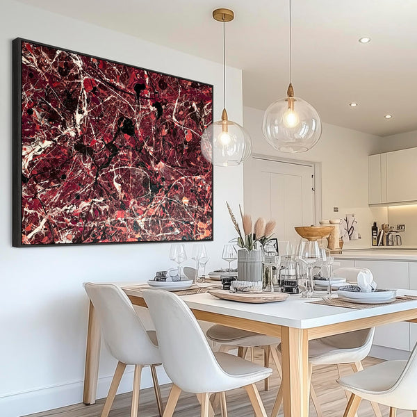 Burgundy Cream Maroon Framed Wall Art Canvas - Abstract Splash
